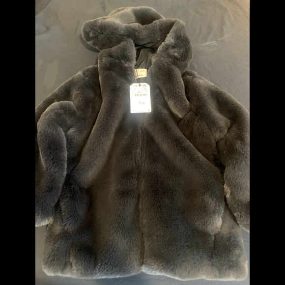 Zara Other - Zara black fur jacket with hood - size 9 kids .. brand new with tags never worn